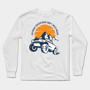 White Navy Orange Modern Illustrative Offroad Adventure T-Shirt Long Sleeve T-Shirt